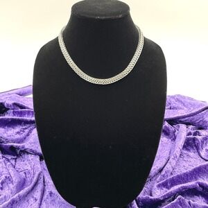 Herringbone Chain Necklace‎ Silver Tone Fashion Jewelry Chunky Braided 16"